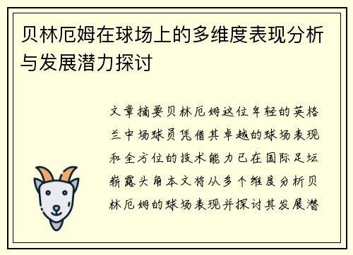贝林厄姆在球场上的多维度表现分析与发展潜力探讨